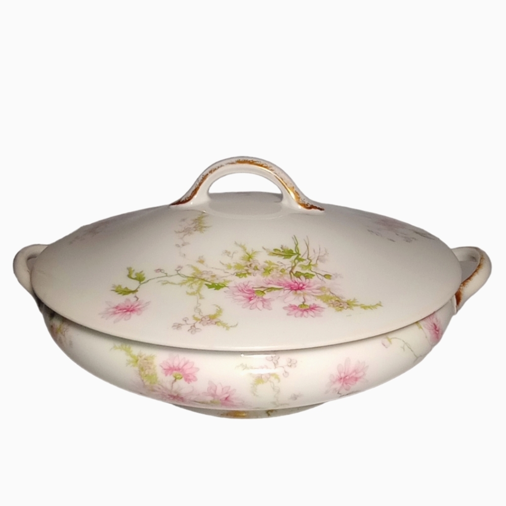 Vintage 1900's Elegant GDA Limoges Round Covered Serving Dish